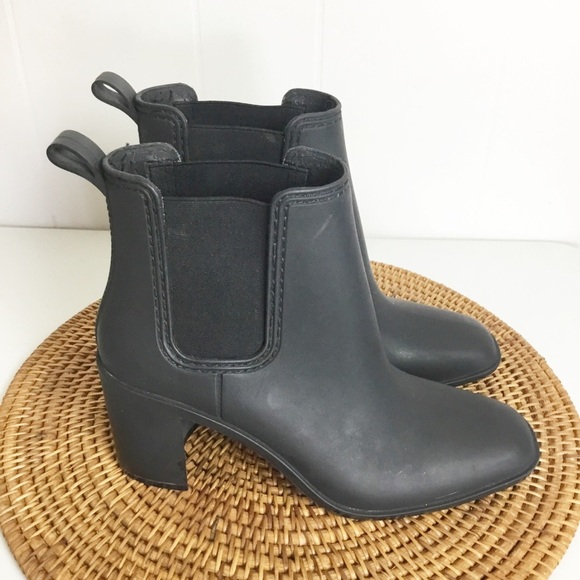 Jeffrey Campbell Heeled Black Rain Boots Shoes Size 9 Booties - Picture 4 of 6